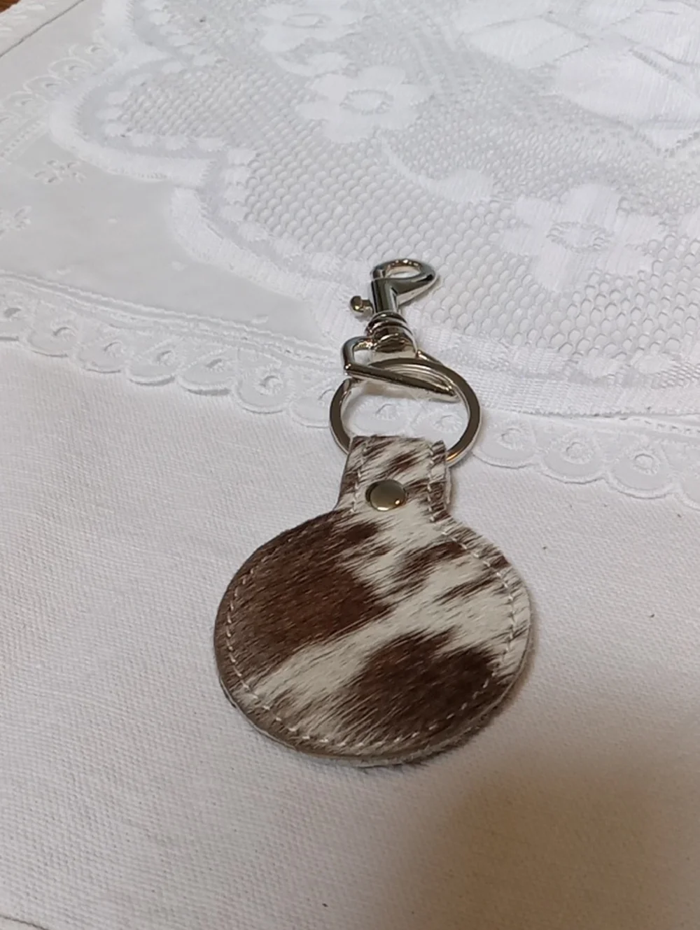Cowhide Round Keychain HOH Silver Hardware